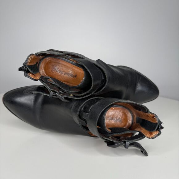 Jeffrey Campbell Everly Cutout Black Leather Ankle Booties Chainlink Heel - Picture 8 of 9